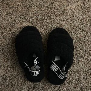 UGG Black Fluffy Slippers